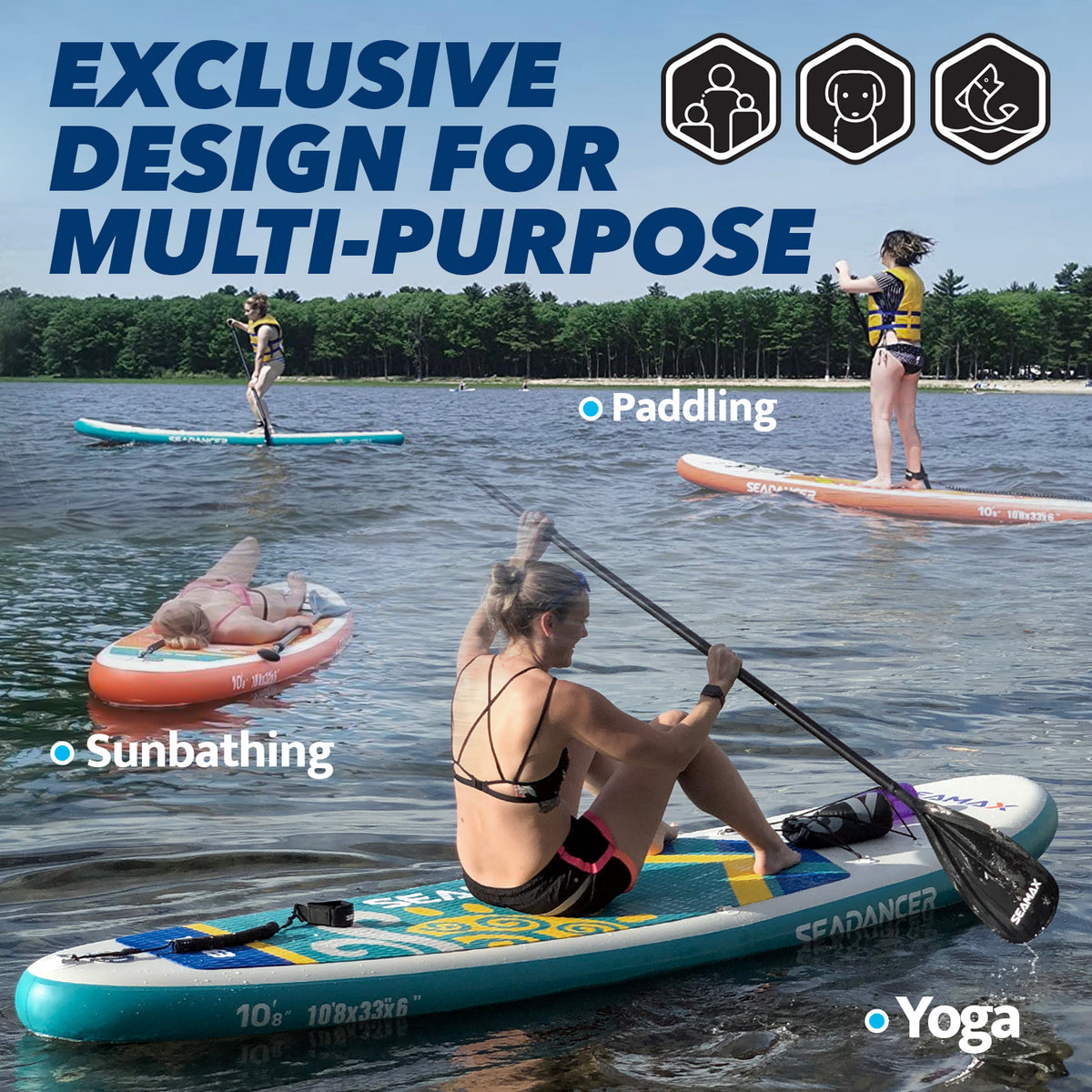 Seamax SeaDancer 108 Inflatable SUP Package, Dimensions L10&#39;8ft x W32&quot; x T6&quot;, 2 Color Available. Blue or Orange