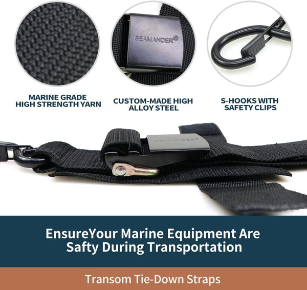 Seamander Transom Tie Down Straps for Boating Safety, Jetski & PWC Tra ...