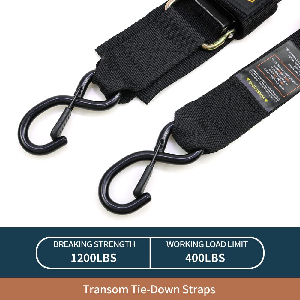 Seamander Transom Tie Down Straps for Boating Safety, Jetski &amp; PWC Trailer ,UV Treated 2&quot; x 48&quot; Marine Tie Down Straps S-Hooks with Safety Clips (2-Pack)