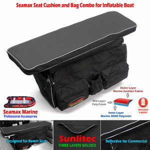 Seamax Sunlitec Inflatable Boat Bench Seat Cushion and Detachable Seat Bag Combo, with Reflective Line - Seamax Marine