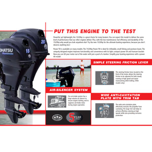 Tohatsu 4-Stroke 15HP Outboard Motor, Tiller Handle, EFI Version - Seamax Marine