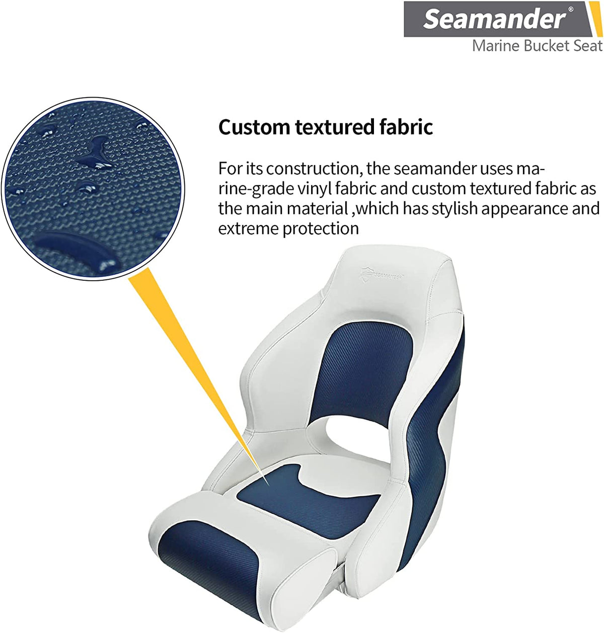 Seamander Captain Bucket Seat,Sport Flip Up Seat BS002WB (White/Blue)