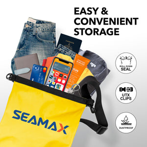 Seamax Waterproof Dry Carrying Bag, 10L 20L 30L for Boating, Kayaking, Swimming, All Water Sports, Includes IPX8 Waterproof Cellphone Case Pak ( 2 Colors Available)