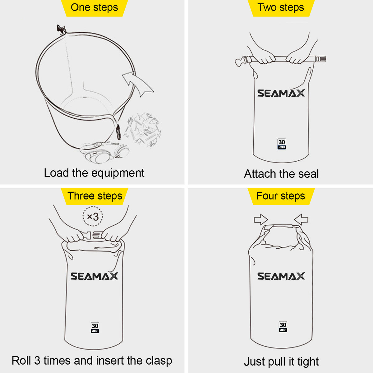 Seamax Waterproof Dry Carrying Bag, 10L 20L 30L for Boating, Kayaking, Swimming, All Water Sports, Includes IPX8 Waterproof Cellphone Case Pak ( 2 Colors Available)