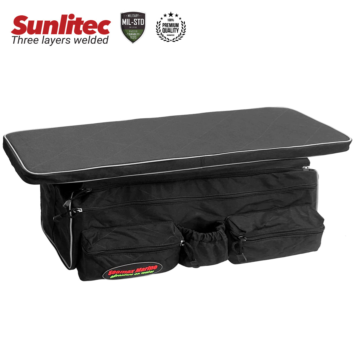 Seamax Sunlitec Inflatable Boat Bench Seat Cushion and Detachable Seat Bag Combo, with Reflective Line