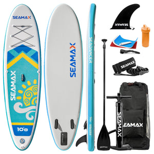 Seamax SeaDancer 108 Inflatable SUP Package, Dimensions L10'8ft x W32" x T6", 2 Color Available. Blue or Orange